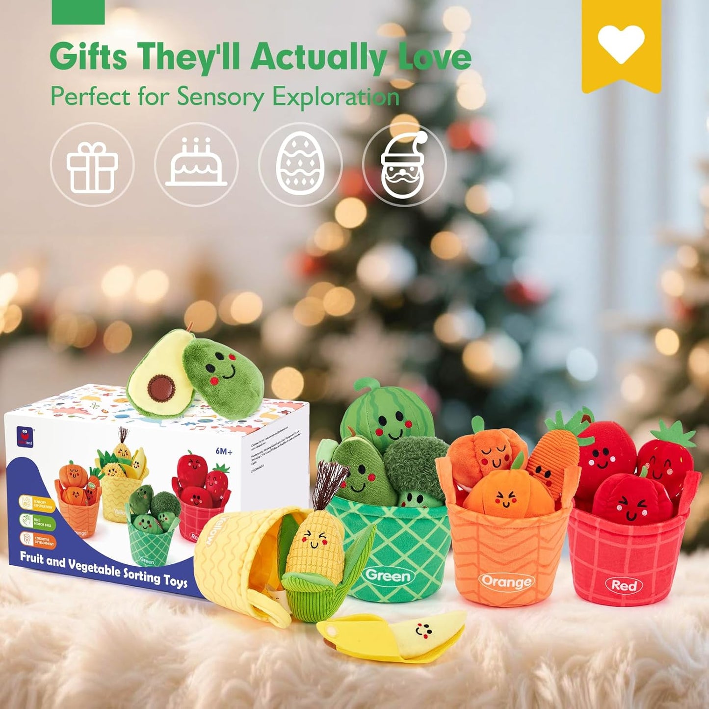 🥦 Mein erstes Sensorik-Obst- & Gemüse-Set - Montessori-Stofftierspielzeug 🍓