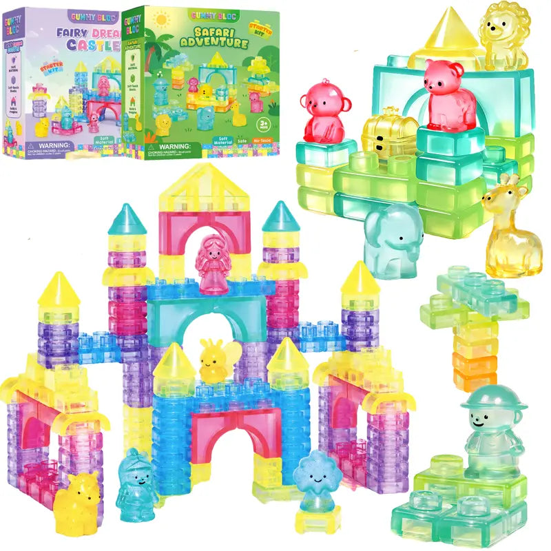 Blocs de construction souples en gelée - Jouet sensoriel et scientifique (STEM) compressible pour tout-petits 🧩✨