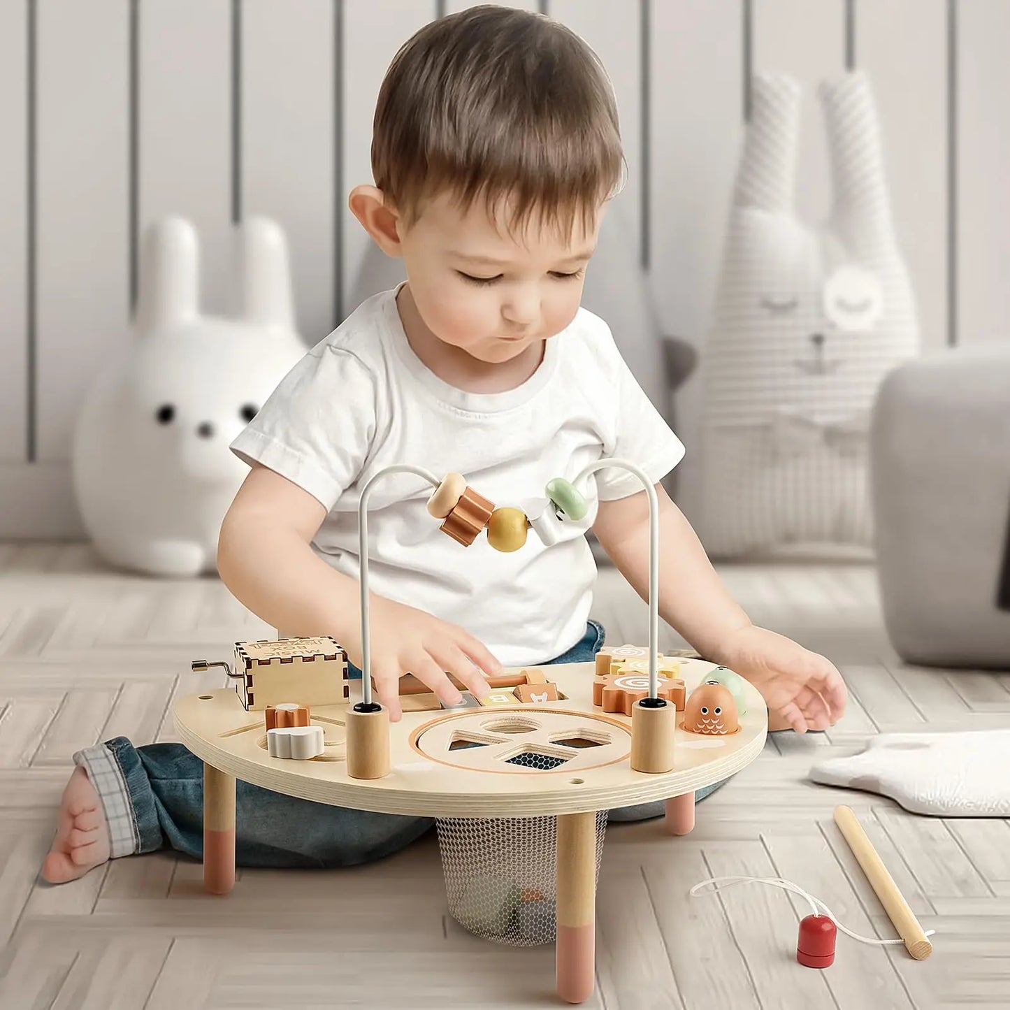 8-in-1 Montessori-Holz-Aktivitätstisch für Kleinkinder