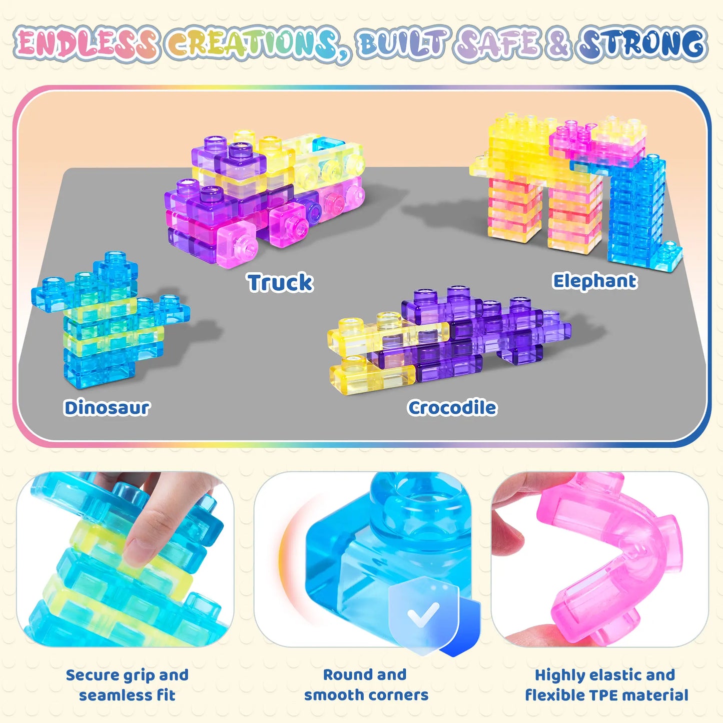 Blocs de construction souples en gelée - Jouet sensoriel et scientifique (STEM) compressible pour tout-petits 🧩✨