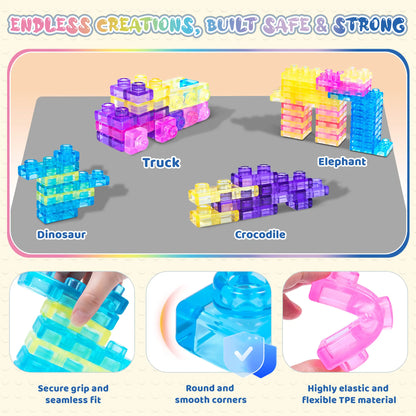 Blocs de construction souples en gelée - Jouet sensoriel et scientifique (STEM) compressible pour tout-petits 🧩✨