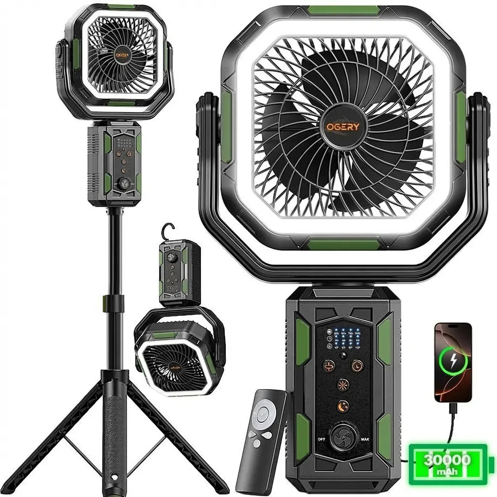 30000mAh Rechargeable Camping Fan with LED Lights & Detachable Tripod 🏕️💨