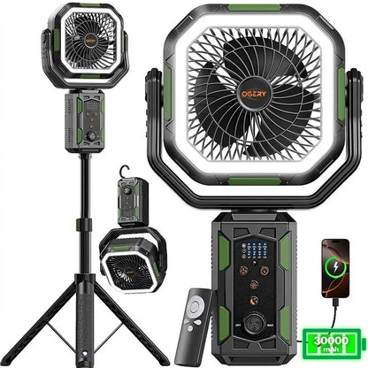 30000mAh Rechargeable Camping Fan with LED Lights & Detachable Tripod 🏕️💨