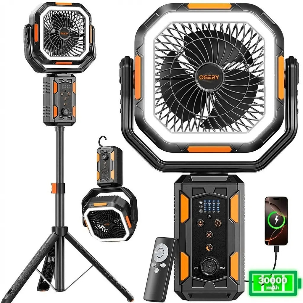 30000mAh Rechargeable Camping Fan with LED Lights & Detachable Tripod 🏕️💨