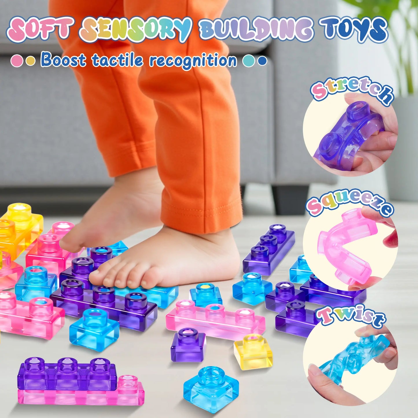 Blocs de construction souples en gelée - Jouet sensoriel et scientifique (STEM) compressible pour tout-petits 🧩✨