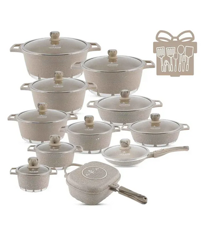Soldes de printemps🔥Batterie de cuisine 29 pièces antiadhésives revêtement granite multicouche