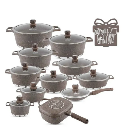 Soldes de printemps🔥Batterie de cuisine 29 pièces antiadhésives revêtement granite multicouche