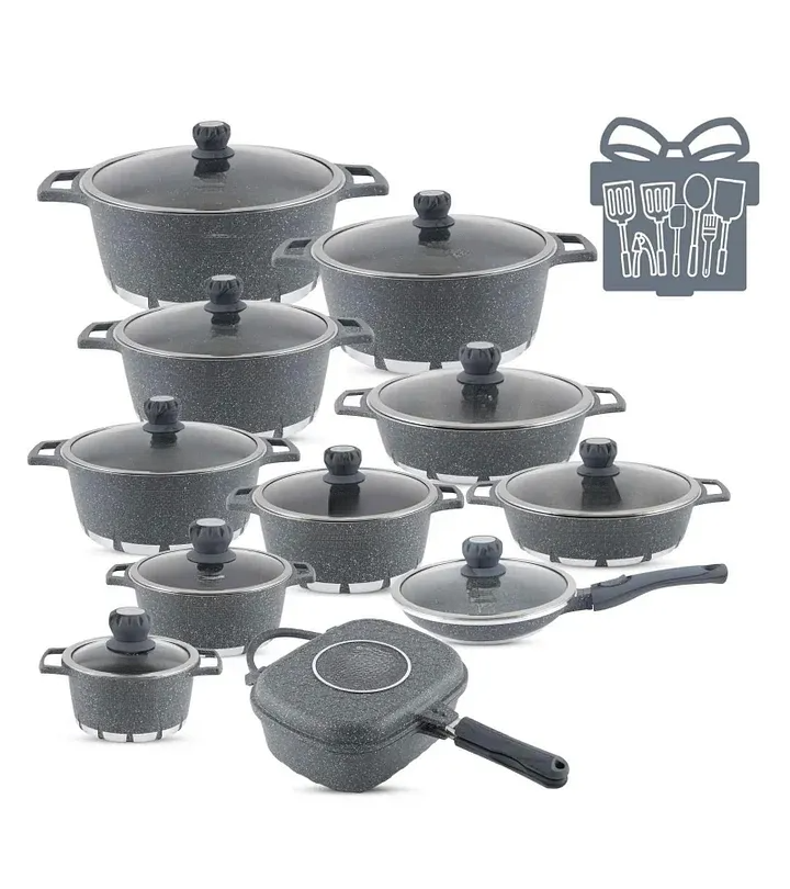 Soldes de printemps🔥Batterie de cuisine 29 pièces antiadhésives revêtement granite multicouche