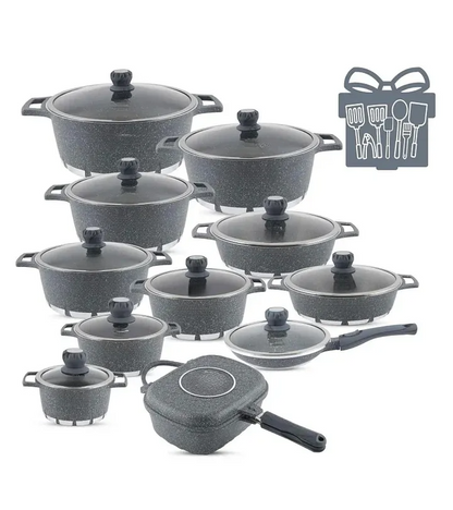 Soldes de printemps🔥Batterie de cuisine 29 pièces antiadhésives revêtement granite multicouche