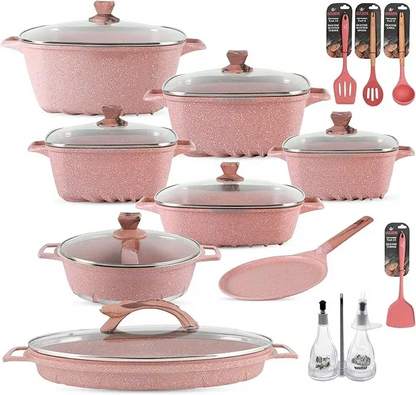Soldes de printemps🔥Batterie de cuisine 29 pièces antiadhésives revêtement granite multicouche