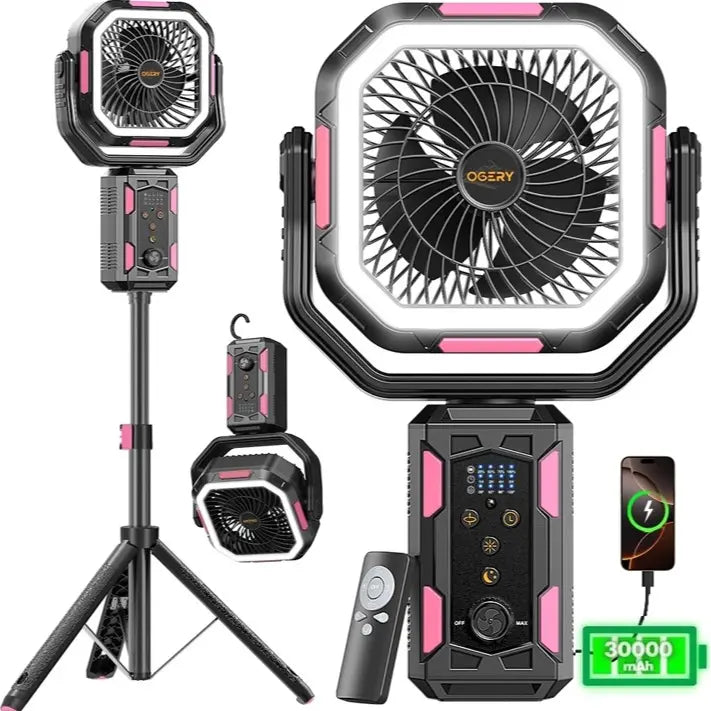 30000mAh Rechargeable Camping Fan with LED Lights & Detachable Tripod 🏕️💨