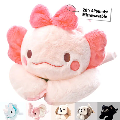 FunFlick 20-24" 4-5 lb beschwerte Stofftiere mit mikrowellengeeignetem Heizkissen - Hochlandrind, Capybara, Katze, Hund, Dinosaurier, Faultier, Elefant, Axolotl, Bär - 4-5 lbs, kühl- und wärmbarer Plüsch zur Linderung von Stress & Periodenschmerzen