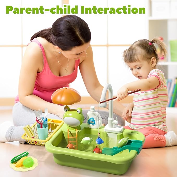 Kinderspielküchenspüle mit fließendem Wasser & schwimmendem Angelspielzeug-Set 💧🎣