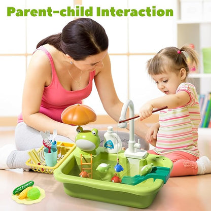 Kinderspielküchenspüle mit fließendem Wasser & schwimmendem Angelspielzeug-Set 💧🎣