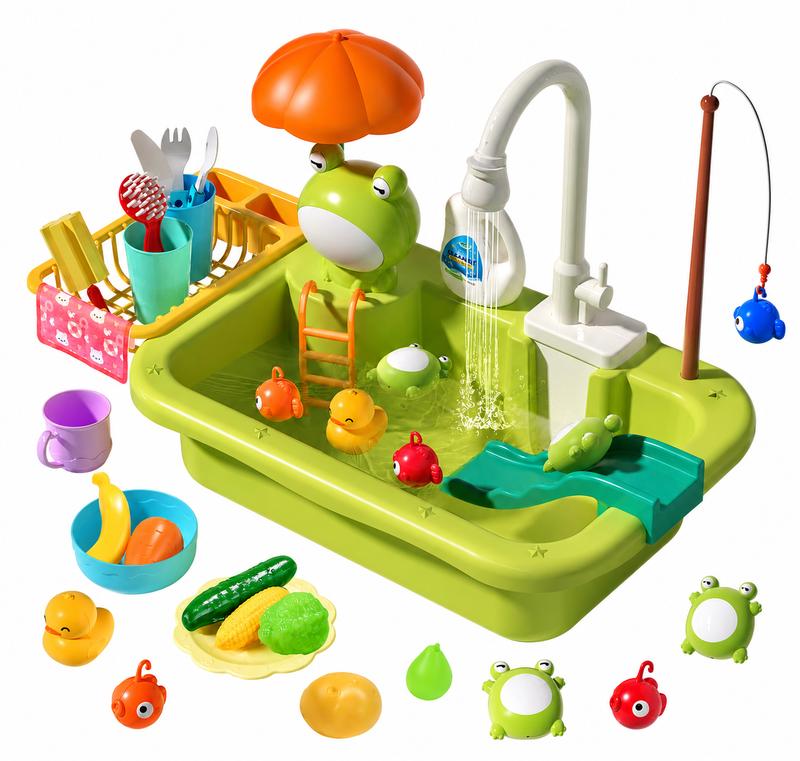 Kinderspielküchenspüle mit fließendem Wasser & schwimmendem Angelspielzeug-Set 💧🎣