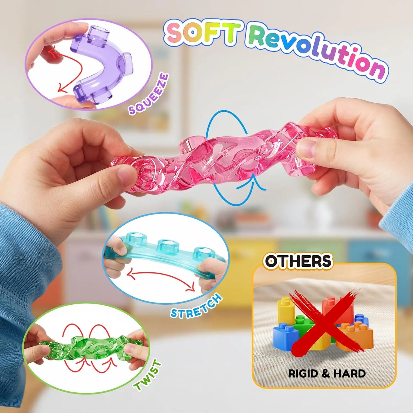 Blocs de construction souples en gelée - Jouet sensoriel et scientifique (STEM) compressible pour tout-petits 🧩✨