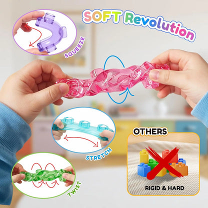 Blocs de construction souples en gelée - Jouet sensoriel et scientifique (STEM) compressible pour tout-petits 🧩✨