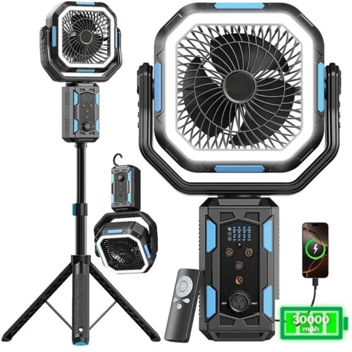 30000mAh Rechargeable Camping Fan with LED Lights & Detachable Tripod 🏕️💨