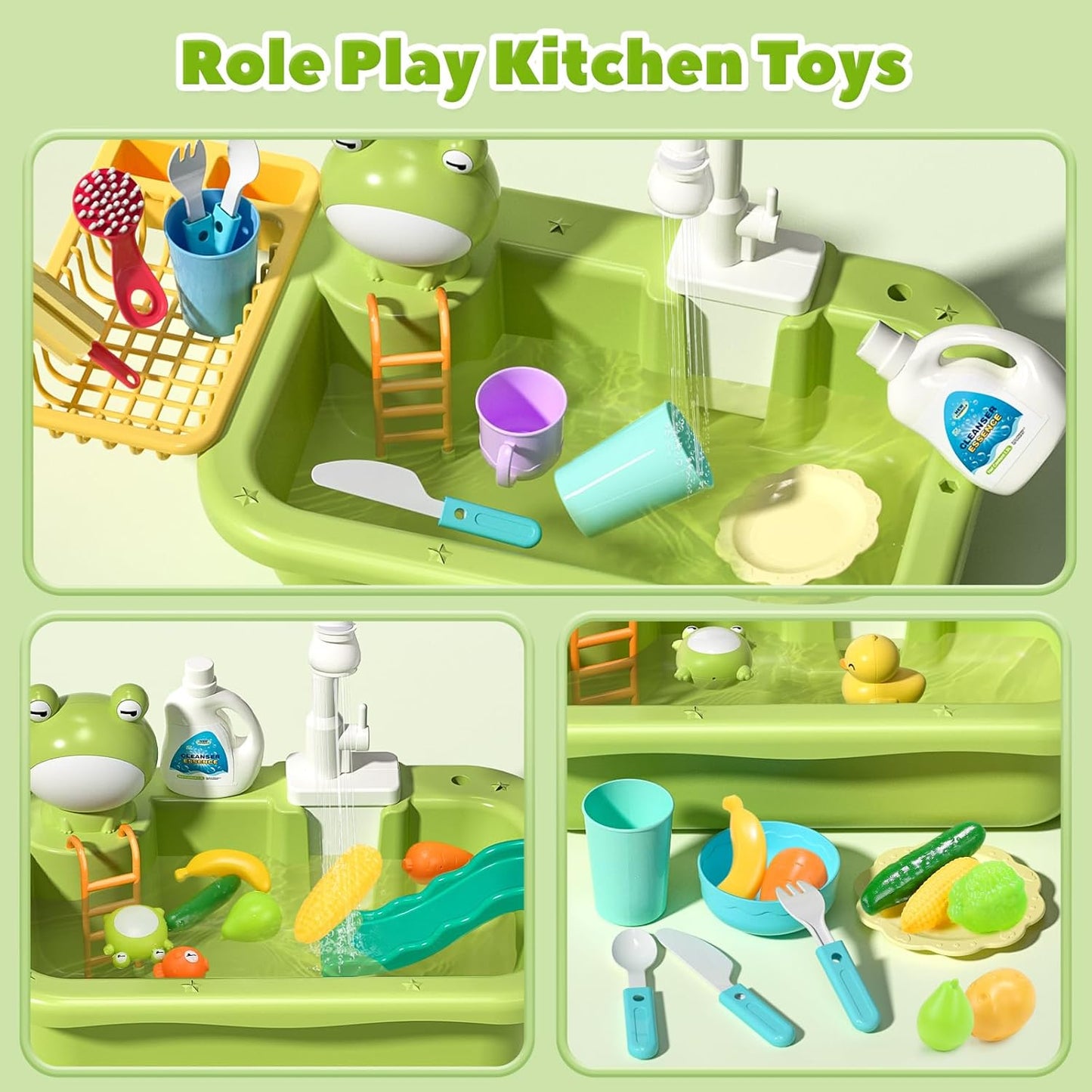 Kinderspielküchenspüle mit fließendem Wasser & schwimmendem Angelspielzeug-Set 💧🎣