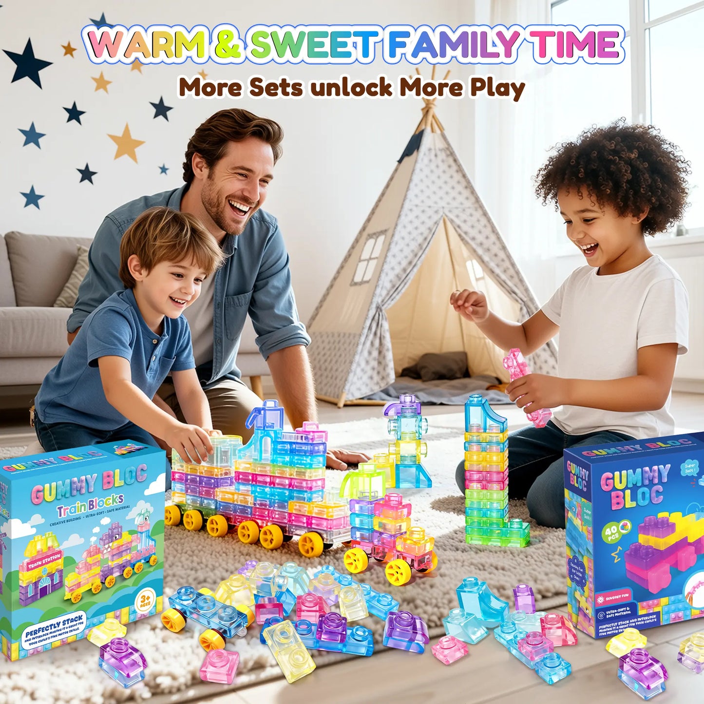 Blocs de construction souples en gelée - Jouet sensoriel et scientifique (STEM) compressible pour tout-petits 🧩✨
