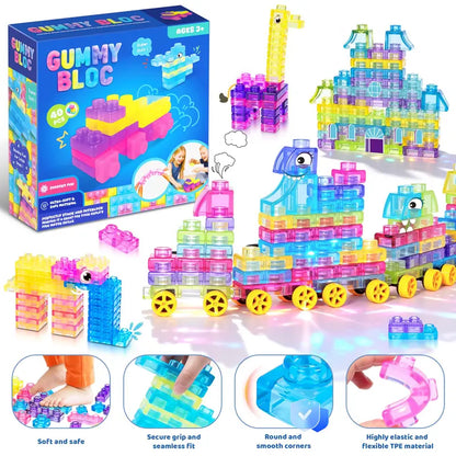 Blocs de construction souples en gelée - Jouet sensoriel et scientifique (STEM) compressible pour tout-petits 🧩✨