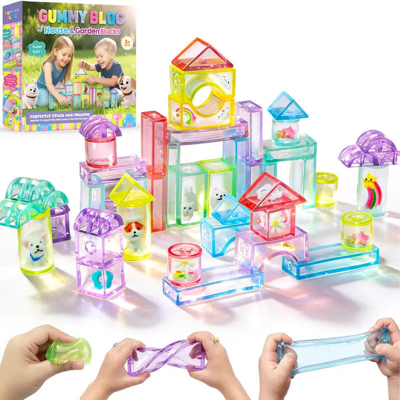Blocs de construction souples en gelée - Jouet sensoriel et scientifique (STEM) compressible pour tout-petits 🧩✨