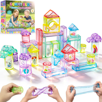 Blocs de construction souples en gelée - Jouet sensoriel et scientifique (STEM) compressible pour tout-petits 🧩✨