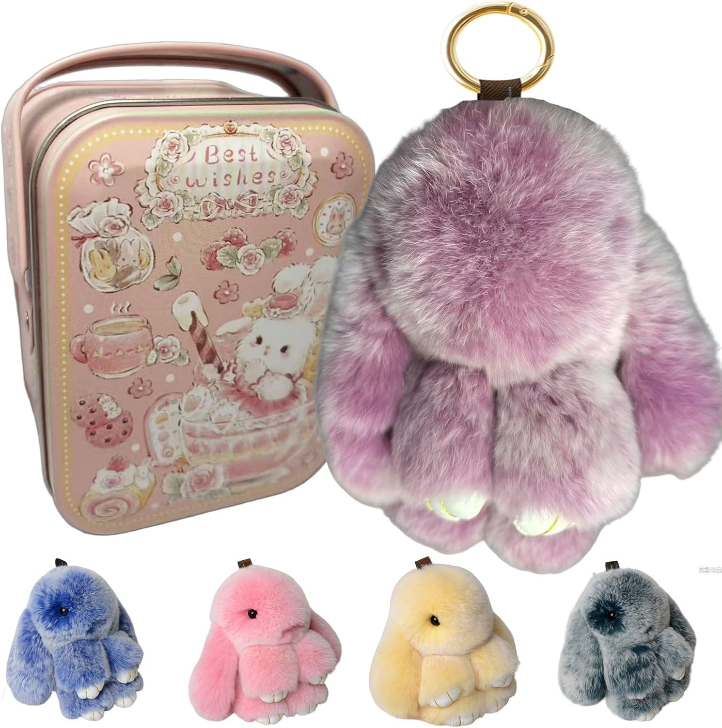 Hasen-Schlüsselanhänger mit Dose, handgemachter Hasen-Bommel-Anhänger, flauschige Schlüsselanhänger-Accessoires für Frauen