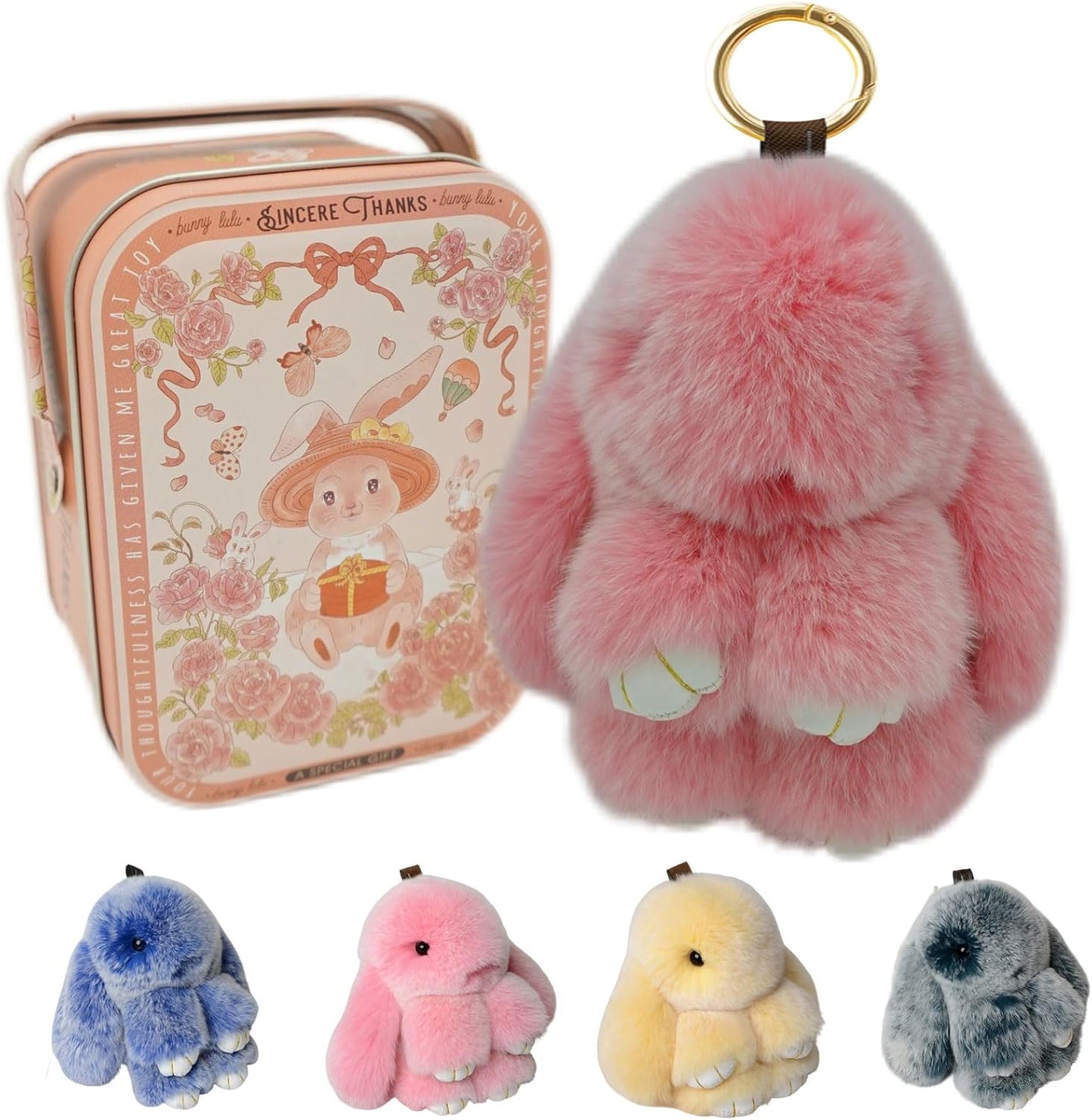 Hasen-Schlüsselanhänger mit Dose, handgemachter Hasen-Bommel-Anhänger, flauschige Schlüsselanhänger-Accessoires für Frauen