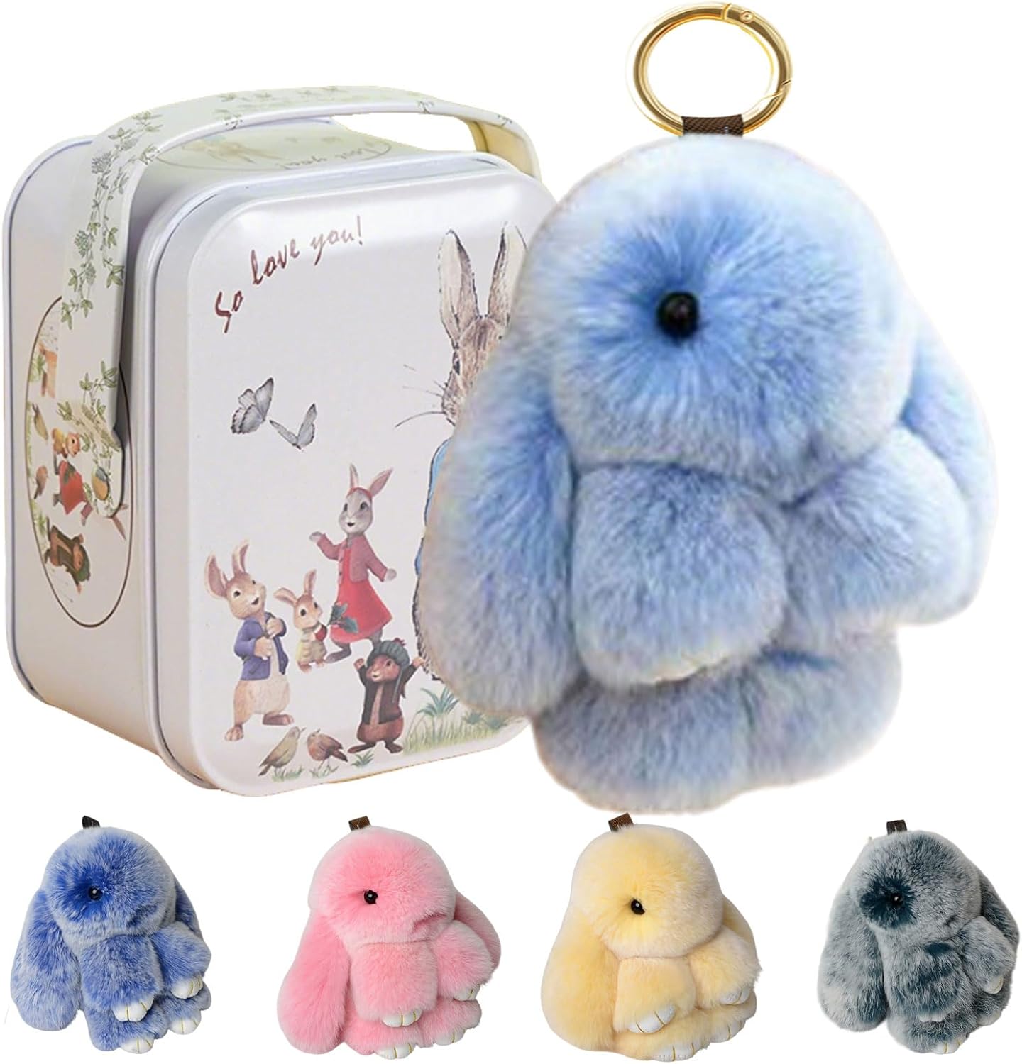 Hasen-Schlüsselanhänger mit Dose, handgemachter Hasen-Bommel-Anhänger, flauschige Schlüsselanhänger-Accessoires für Frauen