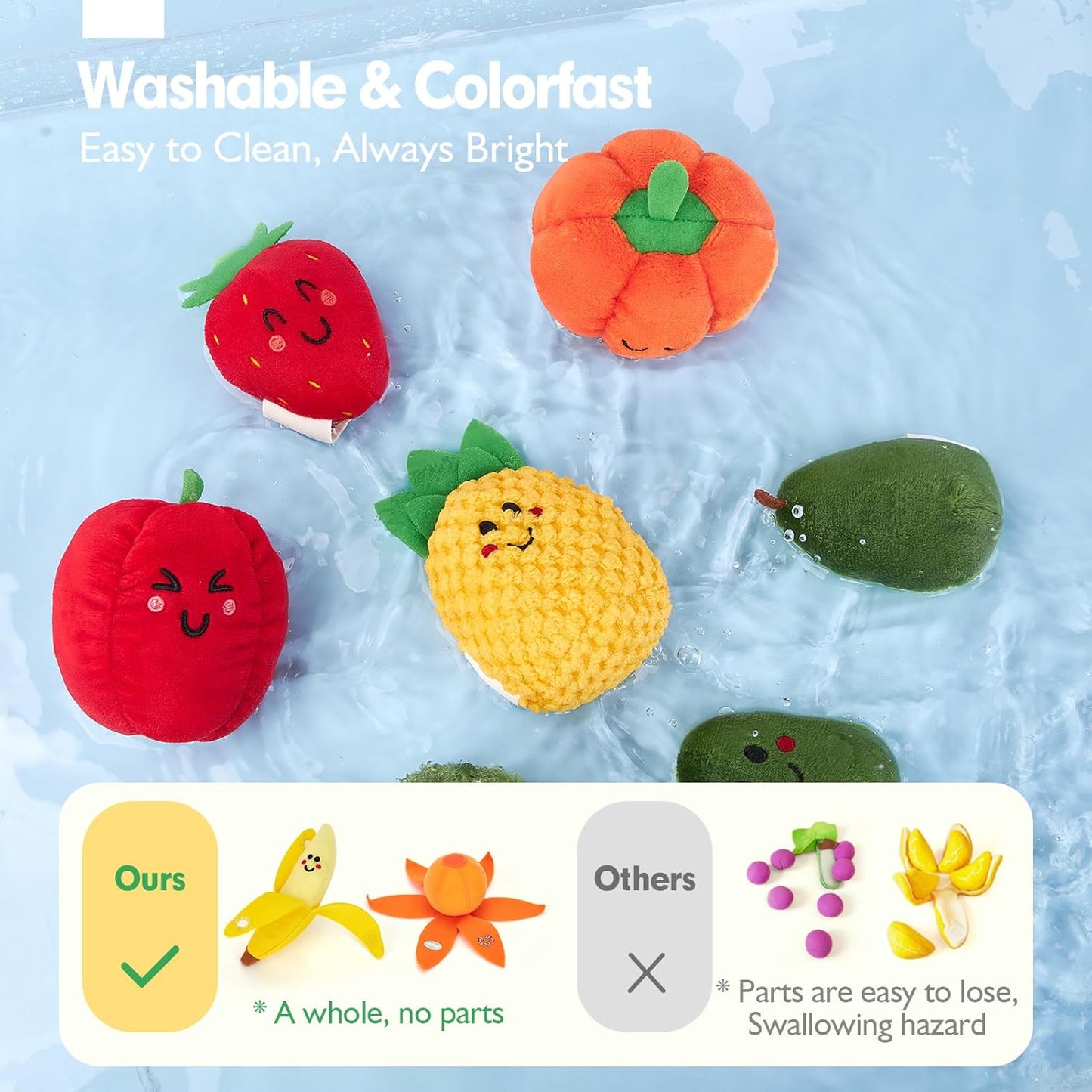 🥦 Mein erstes Sensorik-Obst- & Gemüse-Set - Montessori-Stofftierspielzeug 🍓