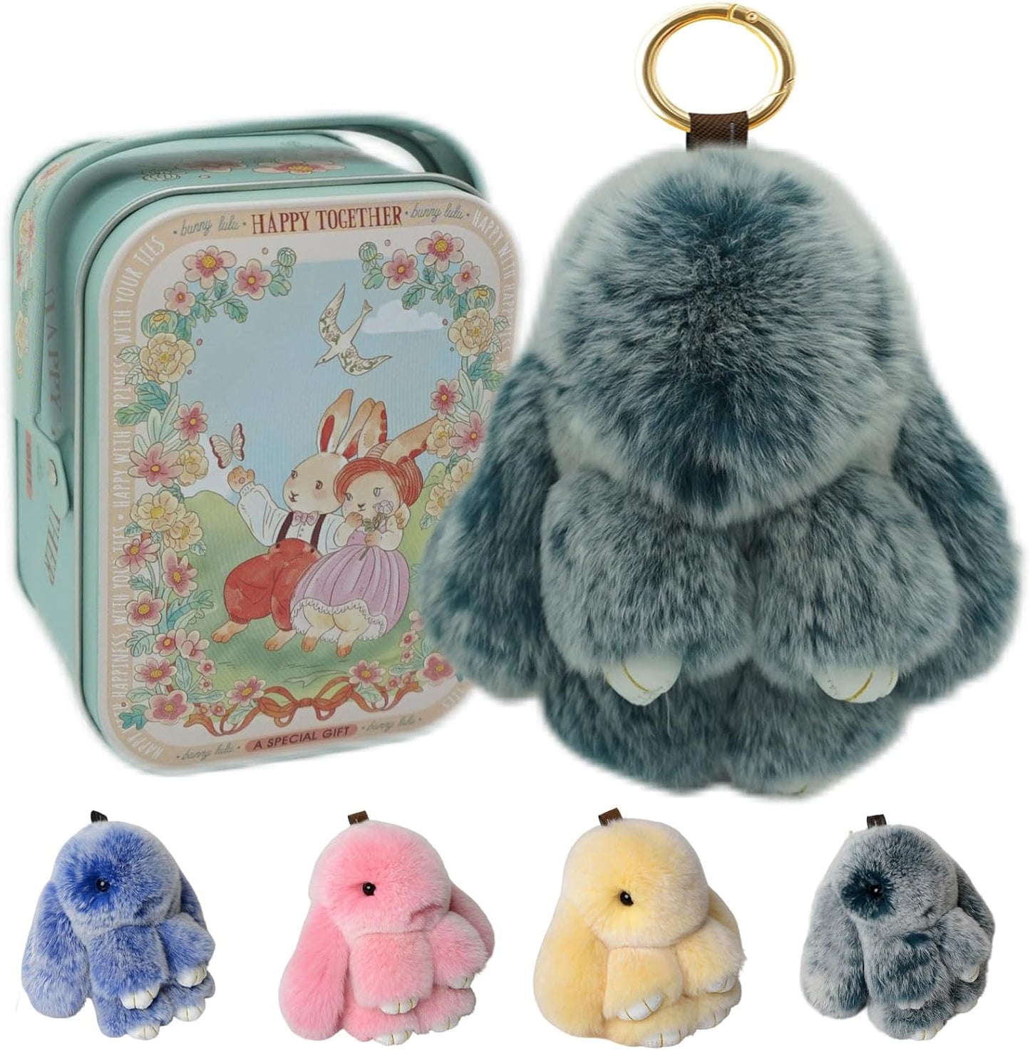 Hasen-Schlüsselanhänger mit Dose, handgemachter Hasen-Bommel-Anhänger, flauschige Schlüsselanhänger-Accessoires für Frauen