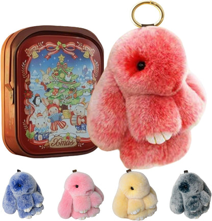 Hasen-Schlüsselanhänger mit Dose, handgemachter Hasen-Bommel-Anhänger, flauschige Schlüsselanhänger-Accessoires für Frauen