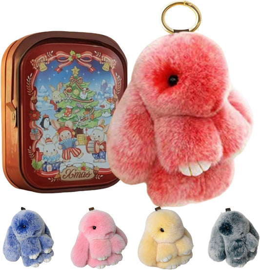 Porte-clés lapin avec boîte, breloques pompon douces faites à la main en forme de lapin, accessoires de porte-clés moelleux pour femmes