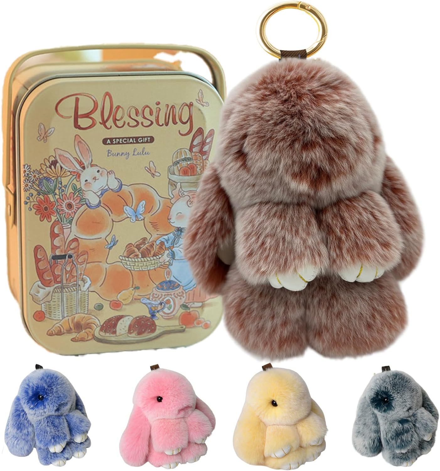 Hasen-Schlüsselanhänger mit Dose, handgemachter Hasen-Bommel-Anhänger, flauschige Schlüsselanhänger-Accessoires für Frauen