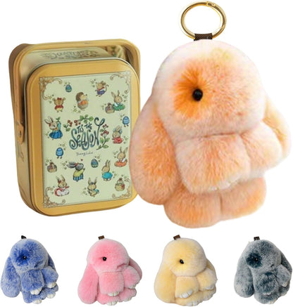 Hasen-Schlüsselanhänger mit Dose, handgemachter Hasen-Bommel-Anhänger, flauschige Schlüsselanhänger-Accessoires für Frauen