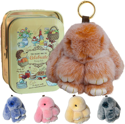Hasen-Schlüsselanhänger mit Dose, handgemachter Hasen-Bommel-Anhänger, flauschige Schlüsselanhänger-Accessoires für Frauen