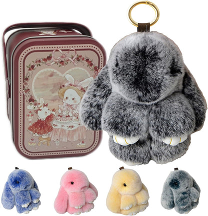Hasen-Schlüsselanhänger mit Dose, handgemachter Hasen-Bommel-Anhänger, flauschige Schlüsselanhänger-Accessoires für Frauen