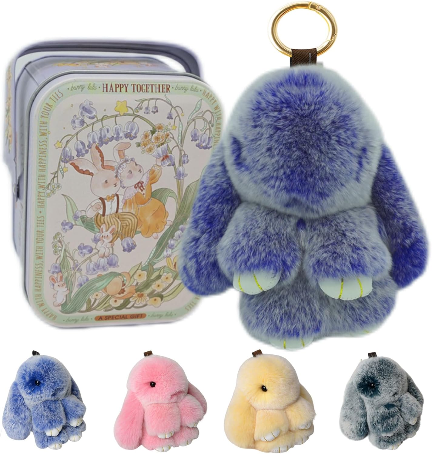 Hasen-Schlüsselanhänger mit Dose, handgemachter Hasen-Bommel-Anhänger, flauschige Schlüsselanhänger-Accessoires für Frauen
