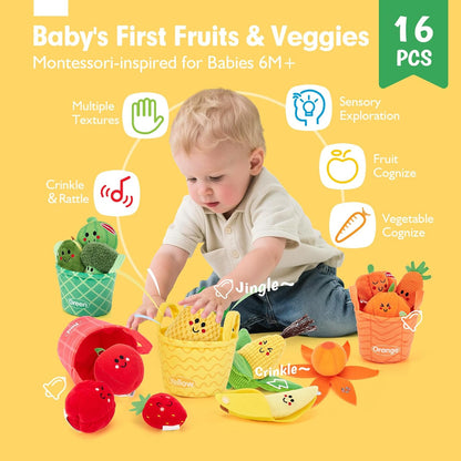 🥦 Mein erstes Sensorik-Obst- & Gemüse-Set - Montessori-Stofftierspielzeug 🍓