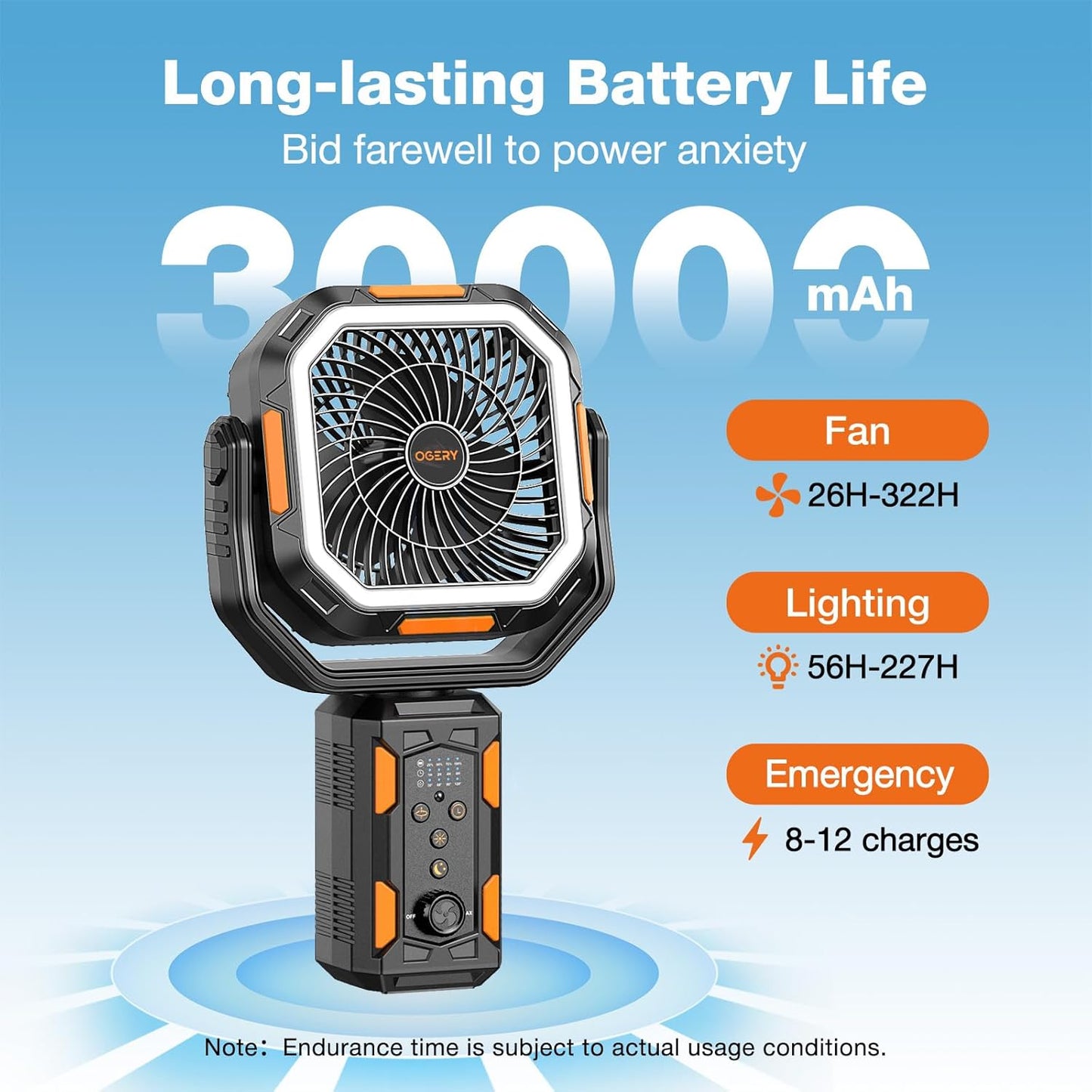 30000mAh Rechargeable Camping Fan with LED Lights & Detachable Tripod 🏕️💨