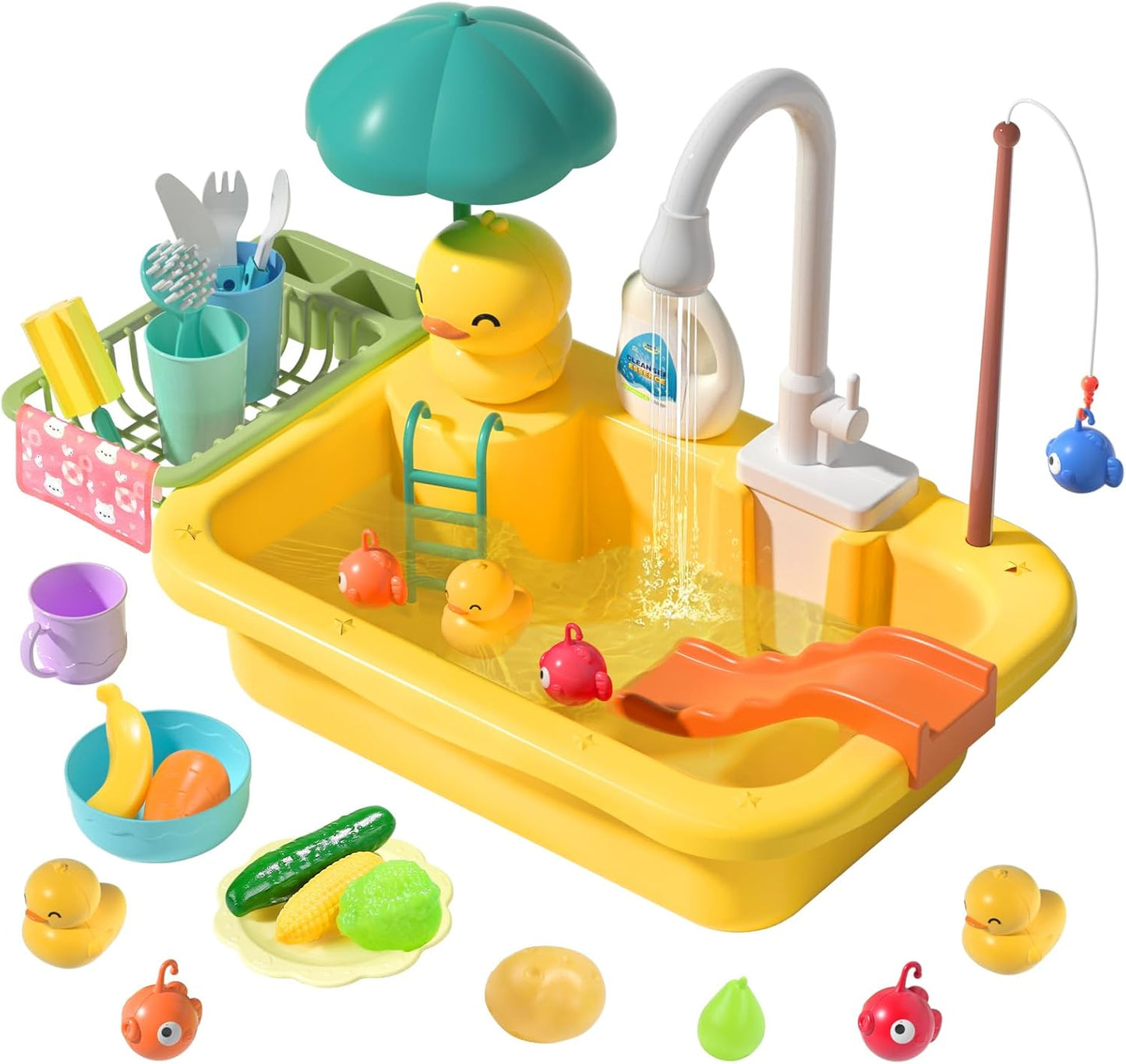 Kinderspielküchenspüle mit fließendem Wasser & schwimmendem Angelspielzeug-Set 💧🎣