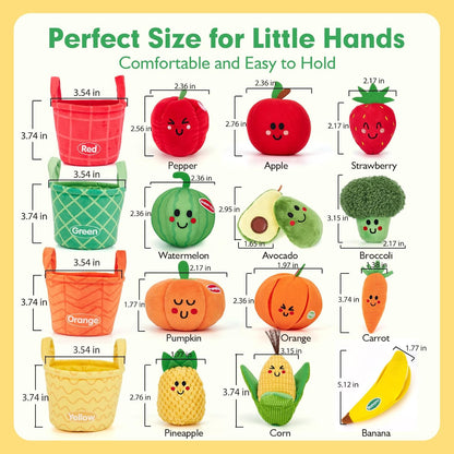 🥦 Mein erstes Sensorik-Obst- & Gemüse-Set - Montessori-Stofftierspielzeug 🍓