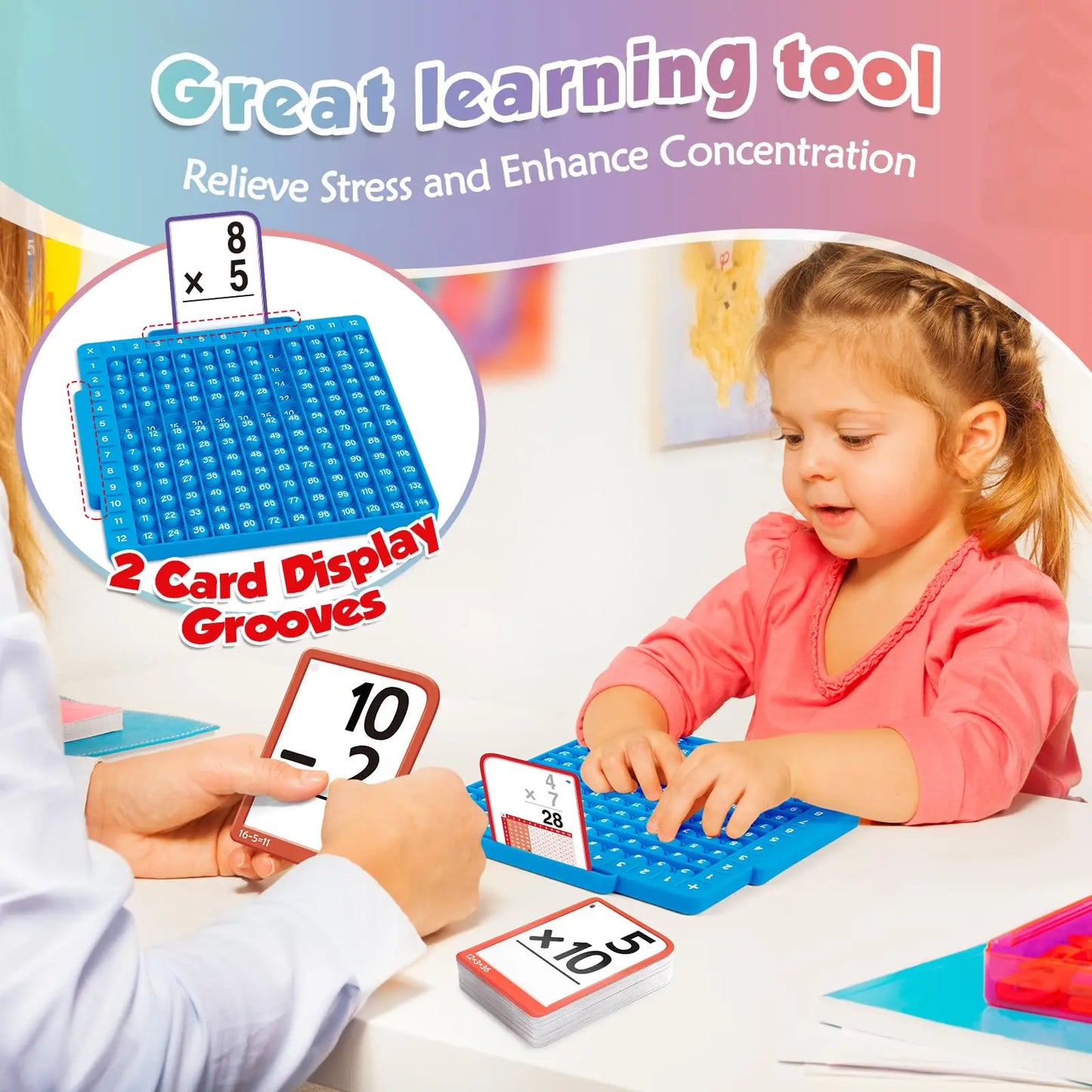 Torlam Mathe Lernkarten + Mathetafel, Mathe-Fidget-Spielzeug, Multiplikations-Lernkarten Einmaleins-Tabelle, POP Fidget-Tabelle, Mathe-Manipulationsmaterial Division, Addition, Subtraktion Spiele Spielzeug für Kinder, 1., 2., 3., 4., 5., 6. Klasse