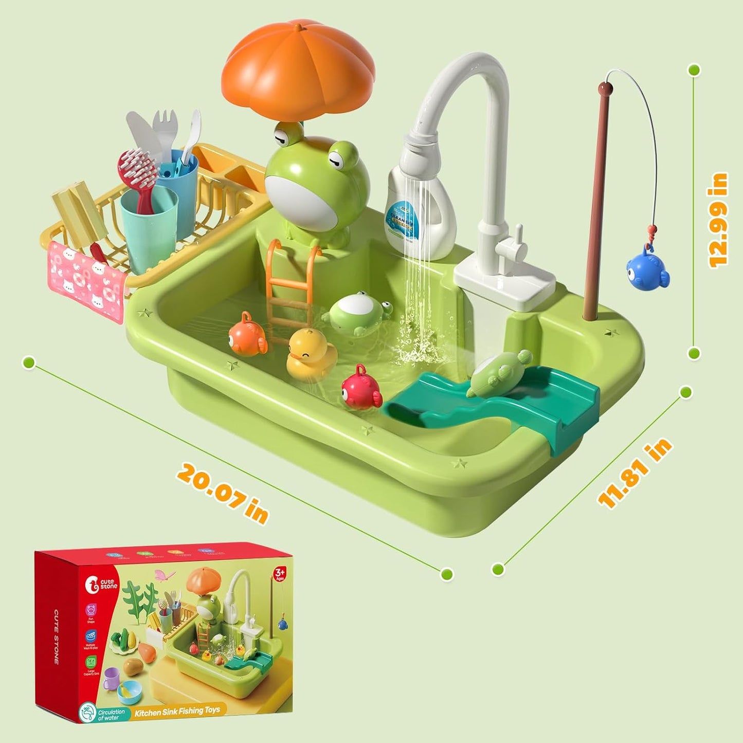 Kinderspielküchenspüle mit fließendem Wasser & schwimmendem Angelspielzeug-Set 💧🎣
