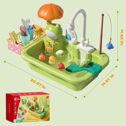 Kinderspielküchenspüle mit fließendem Wasser & schwimmendem Angelspielzeug-Set 💧🎣