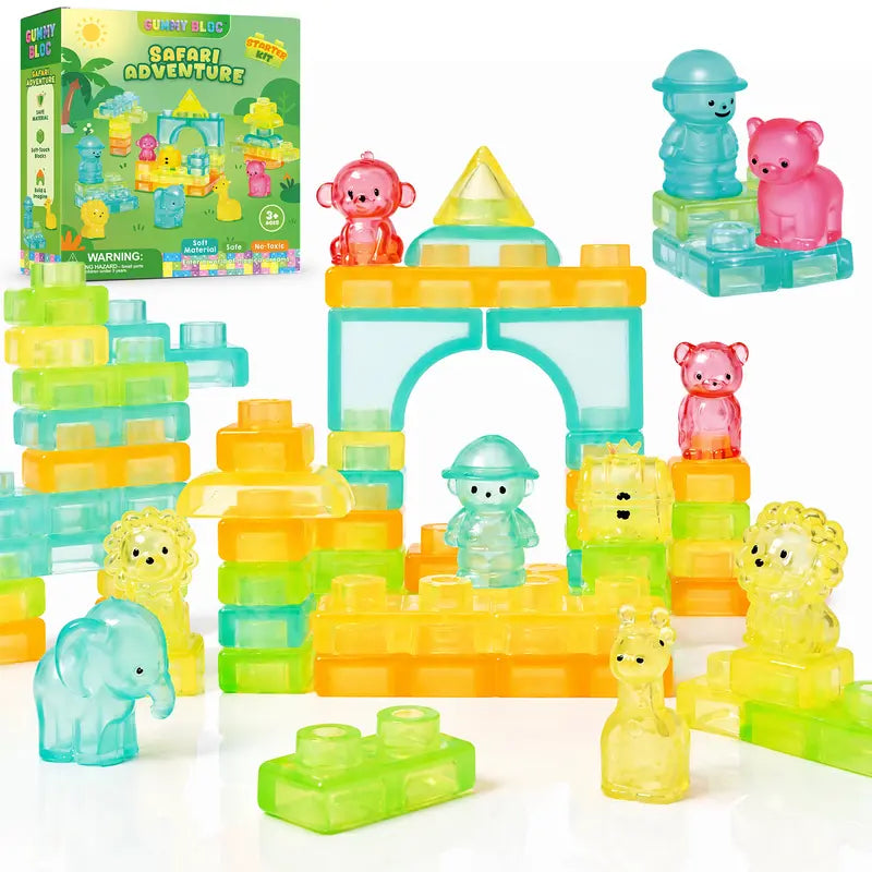 Blocs de construction souples en gelée - Jouet sensoriel et scientifique (STEM) compressible pour tout-petits 🧩✨