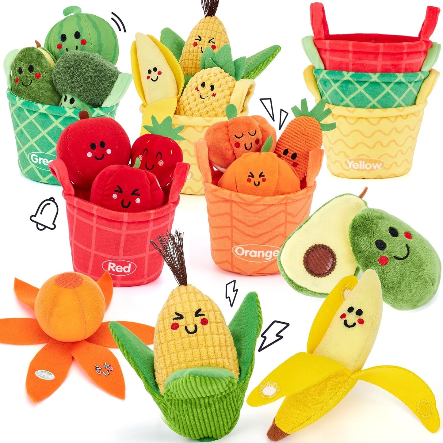 🥦 Mein erstes Sensorik-Obst- & Gemüse-Set - Montessori-Stofftierspielzeug 🍓