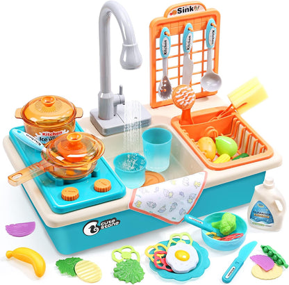 Kinderspielküchenspüle mit fließendem Wasser & schwimmendem Angelspielzeug-Set 💧🎣