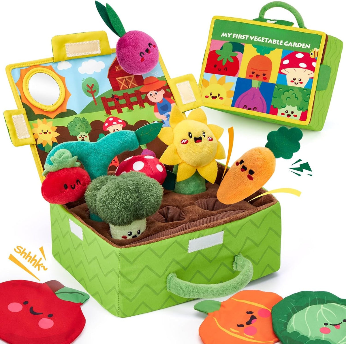 🥦 My First Sensory Fruits & Veggies - Montessori Plush Toy Set 🍓